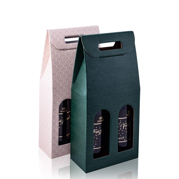 Kartónový obal na 2 fľaše vína v zelenej a ružovej farbe pre dámy - vinárstvo Vinkor Malé Karpaty