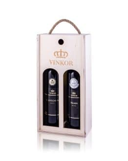 Darčeková drevená kazeta s logom vinárstva Vinkor na 2 fľaše vína - vinkor.sk