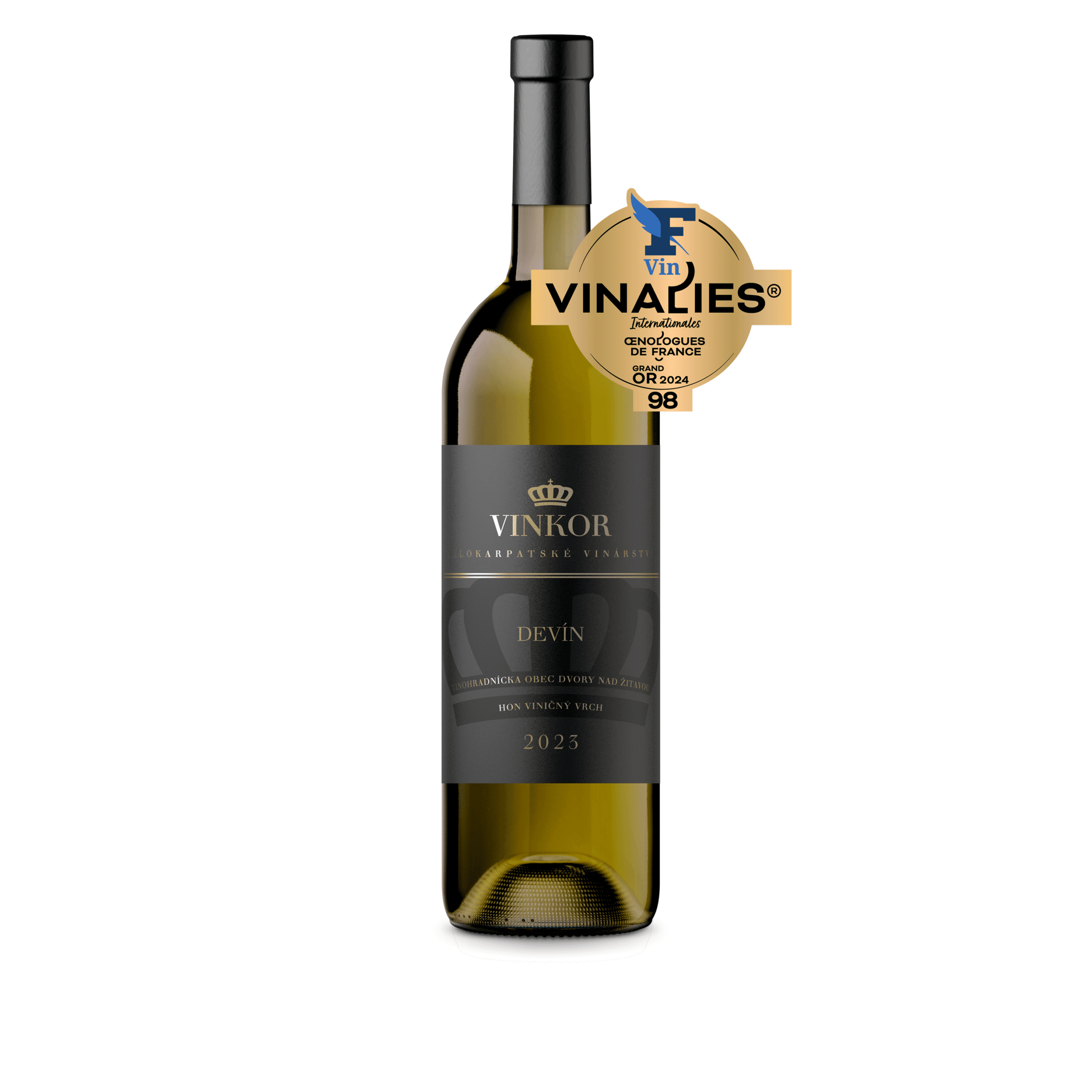 Biele suché víno Devín 2023 z rodinného vinárstva Vinkor s bodovým hodnotením 98 z Vinalies Internationales